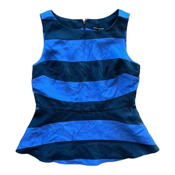 Banana Republic Blue Striped Shimmer Peplum Blouse 12 - Picture 1 of 3